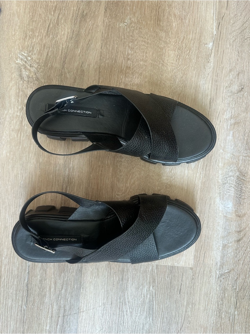 French Connection Black Cross-Strap Slingback Sandals